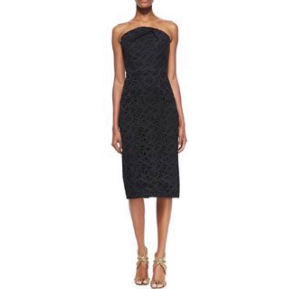 ROLAND MOURET Electra Black Lace Corset Bustier Staples Boning Pencil Dress SZ 8 - Picture 2 of 16